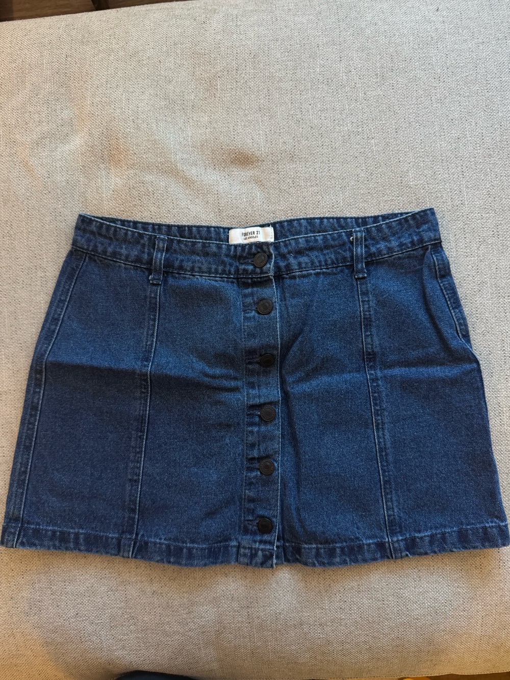Forever 21 Dark Blue Button-Front Denim Mini Skirt